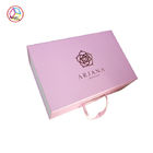Handheld Pink Fancy Paper Gift Box 4C Printing With Satin Ribbon